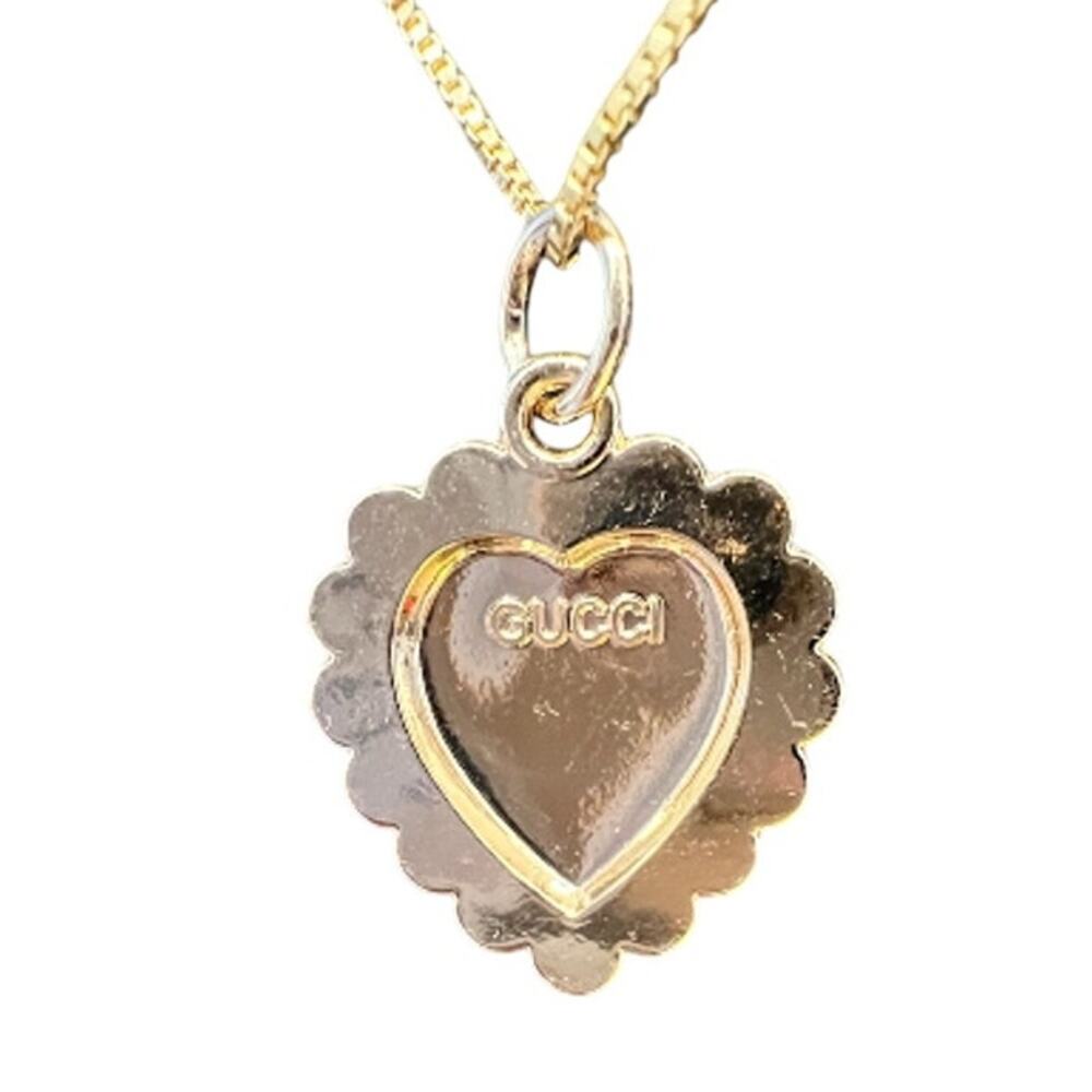 Gucci Gold & Crystal GG Heart Monogram Pendant Necklace (GGXX040) - Picture 3 of 6